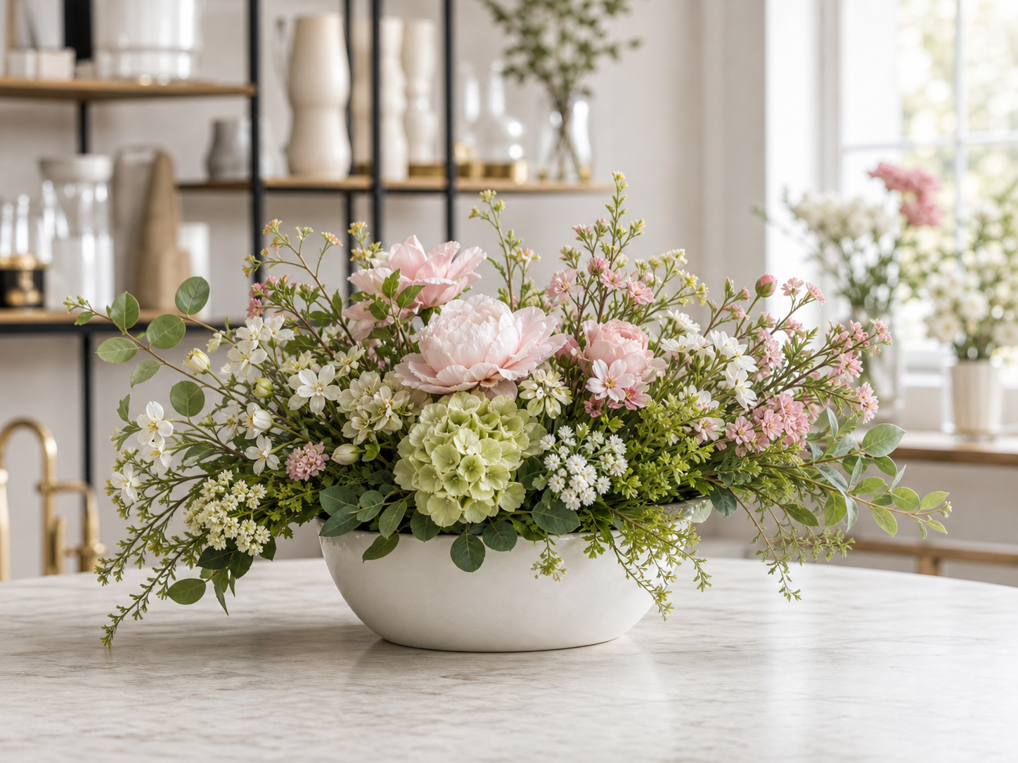Tabletop artificial floral arrangement